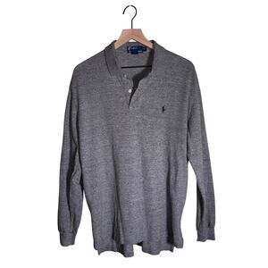 POLO RALPH LAUREN classic preppy rugby style heathered gray long sleeve shirt L
